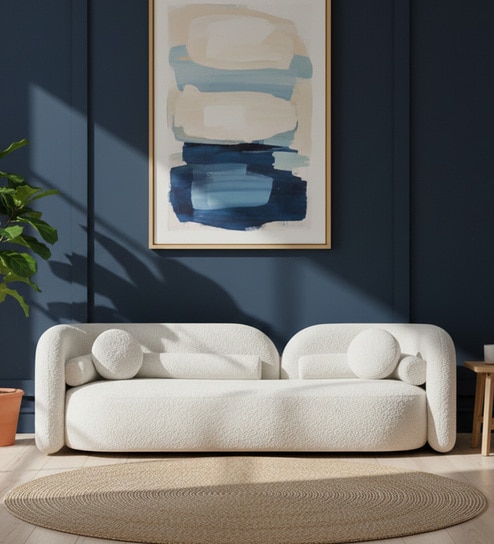 Lavish Lounge Velvet Fabric 3 Seater Sofa In White Colour