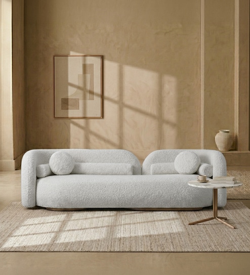 Lavish Lounge Velvet Fabric 3 Seater Sofa In White Colour