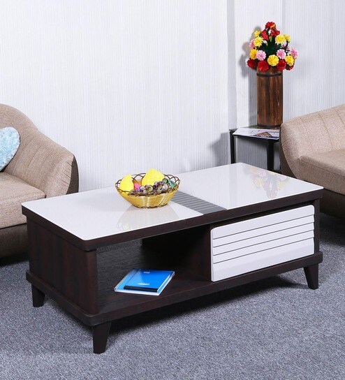 Buy Lazio Glass Top Center Table With Drawers Storage In Dual
