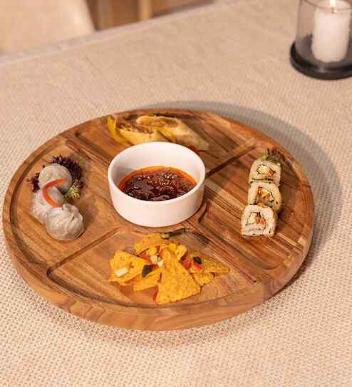 Lazy Acacia Wood Appetizer Platter with Dip Bowl