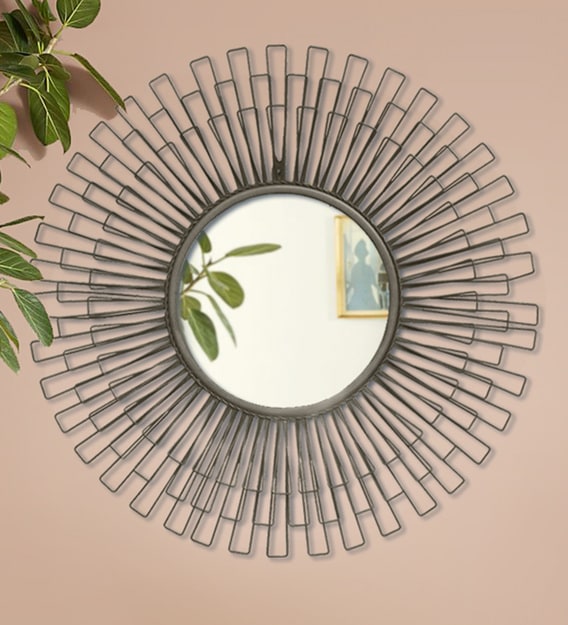 Buy Laurel Sunburst Wall Mirror In Antique Black Finish By Logam Online Round Mirrors Wall Accents Home Decor Pepperfry Product