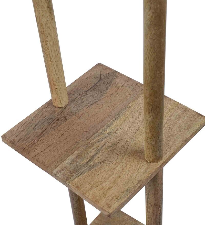 Buy Ladder Lamp In Solid Wood In Natural Finish With Orange Shade By