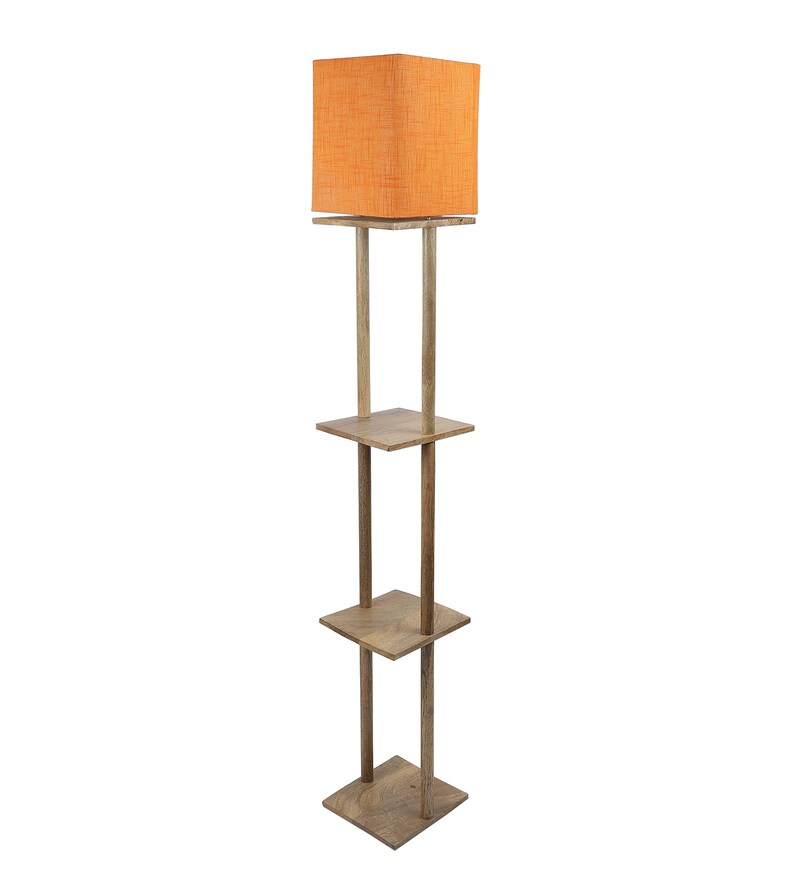 Buy Ladder Lamp In Solid Wood In Natural Finish With Orange Shade By