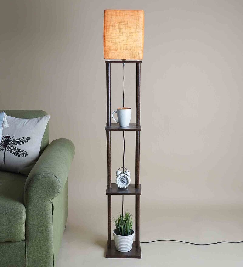 Buy Ladder Lamp In Solid Wood Walnut Polish With Orange Shade By Sanded