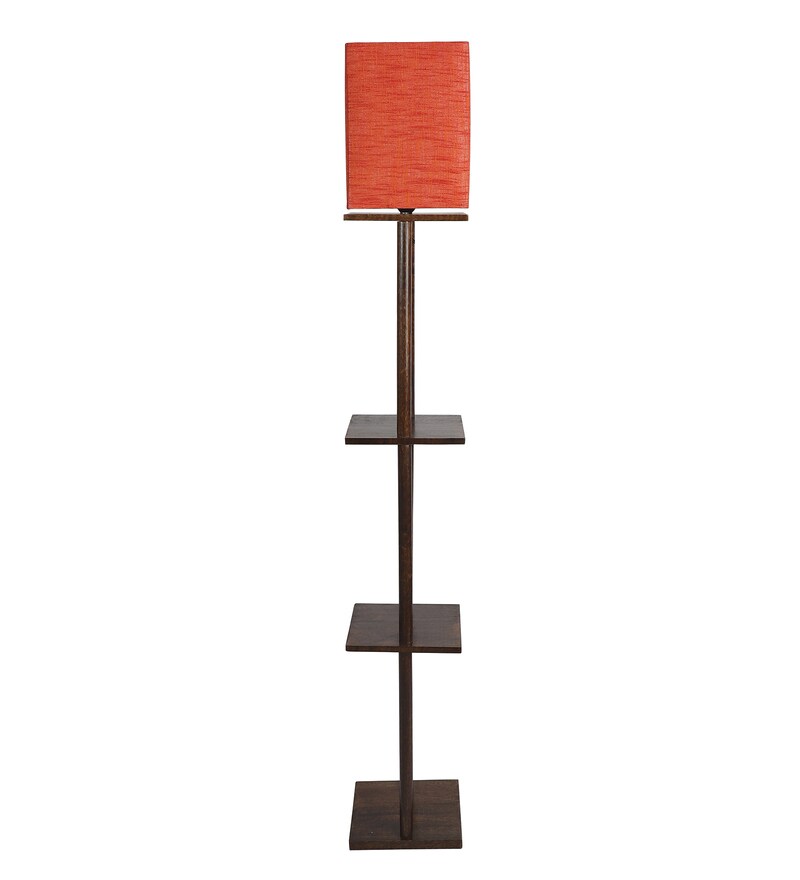Buy Ladder Lamp In Solid Wood Walnut Polish With Red Shade By Sanded