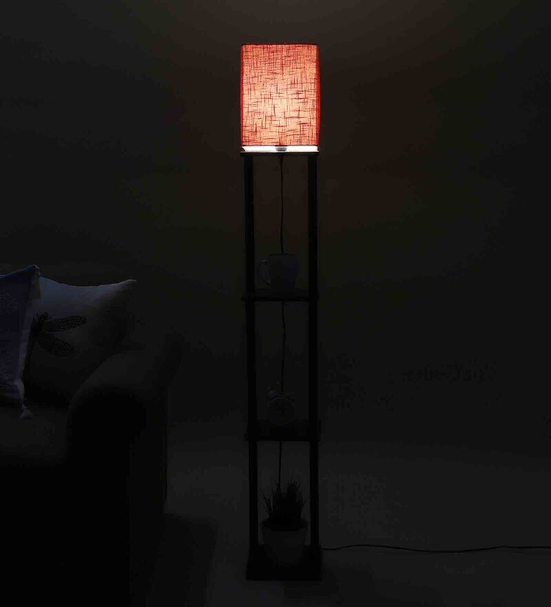 Buy Ladder Lamp In Solid Wood Walnut Polish With Red Shade By Sanded