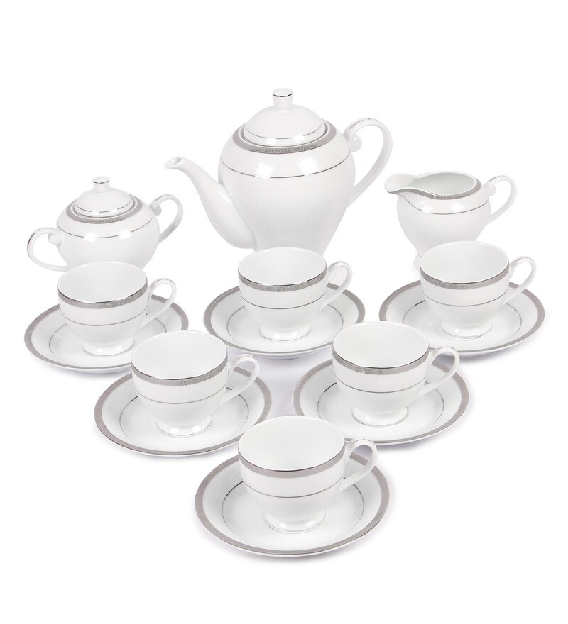 Buy Porcelain 200 ML Cups and Saucer Set of 6 with Saucer by Lakline