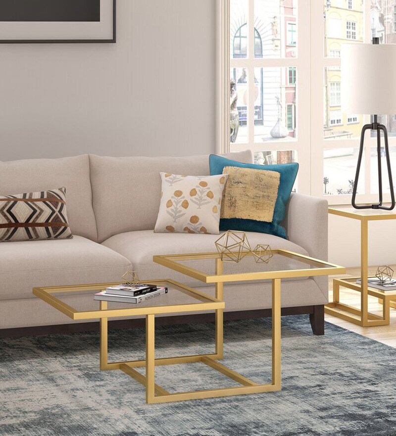 Buy Landis Coffee Table In Golden Finish By Furncasa Online