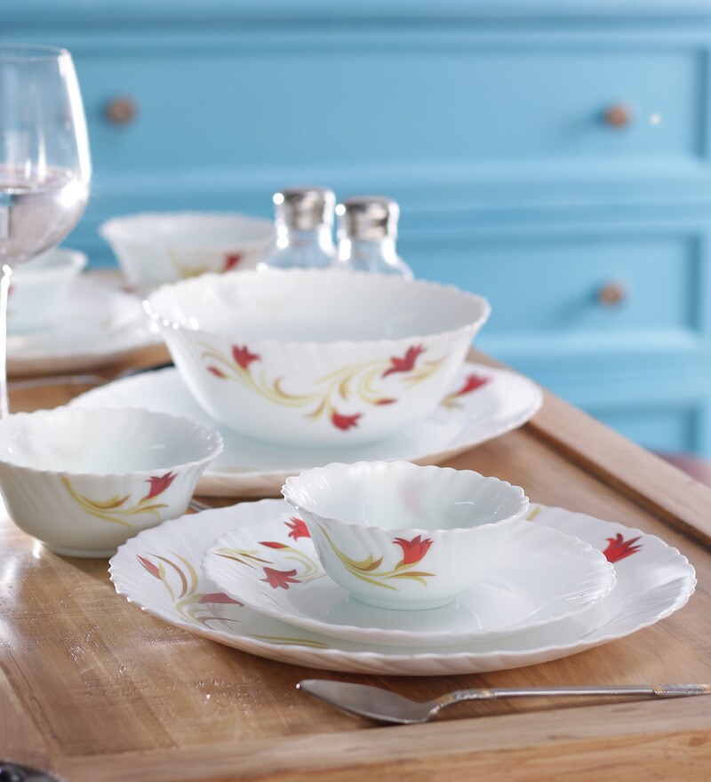 Buy ss 10Piece Dinner Set by Larah by Borosil Red Lily Opal Gla Online