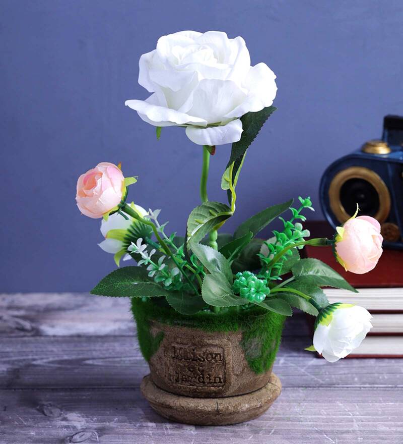 Buy Laura White Colour Resin Artificial Flower Pot by A Vintage Affair