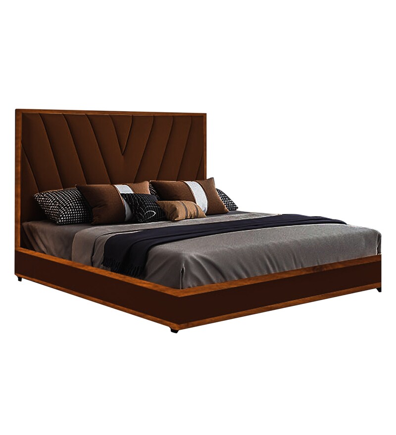 Buy Laurel Upholstered Queen Size Bed In Brown Colour by CasaCraft Online Upholstered Queen