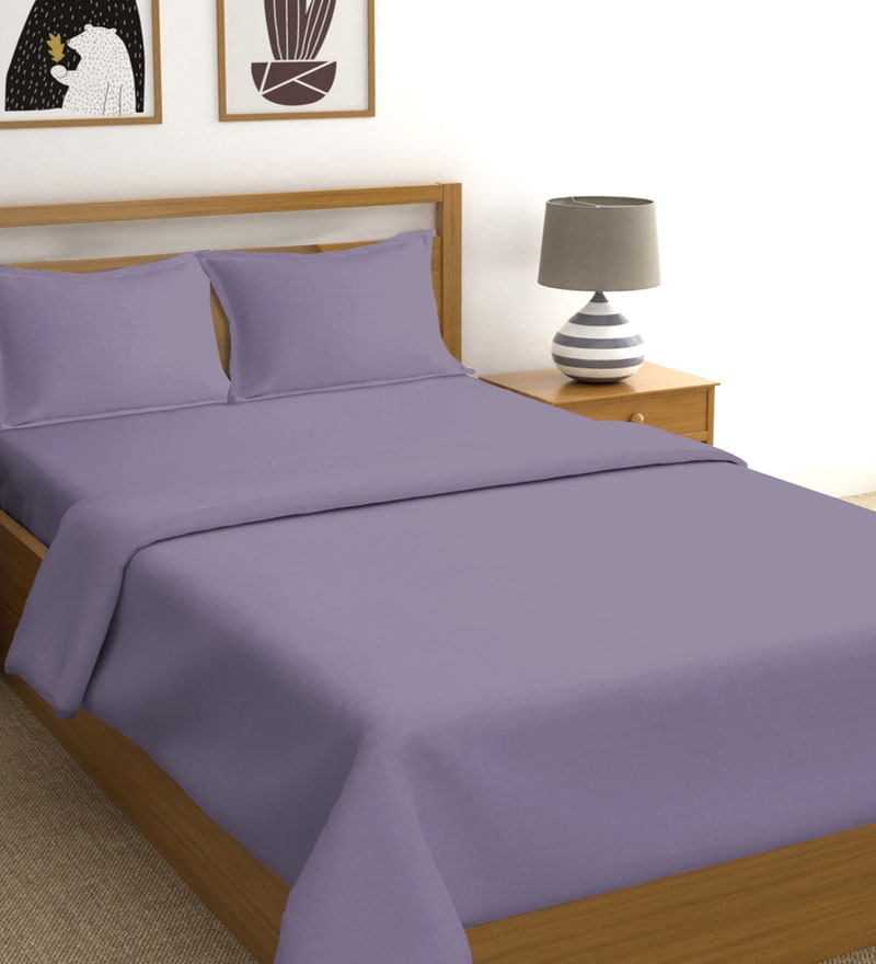 Buy Lavender Frost 100 Cotton 400 Tc King Size Fitted Bedsheet