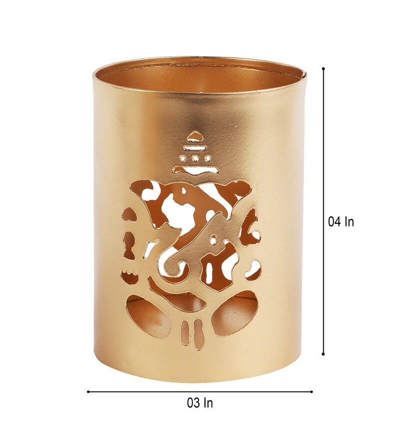 Buy Laxmi Ganesh Gold Metal Table Tea Light Holder Set of 2 by The