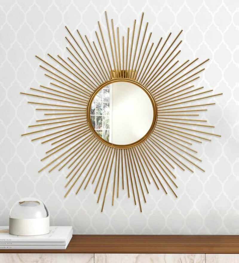 Buy Layla Abstract Gold Mild Steel Decorative Wall Mirror by Home4U