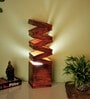 Brown Handmade Wooden Tabe Lamp With Geometrical Ladder Fengshu Design