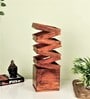 Brown Handmade Wooden Tabe Lamp With Geometrical Ladder Fengshu Design
