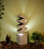 Whiteantique Handmade Wooden Tabe Lamp With Geometrical Ladder Fengshu Design