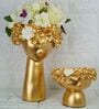 Lady Flower Pot Gold Polyresin Figurine (Set Of 2)