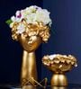 Lady Flower Pot Gold Polyresin Figurine (Set Of 2)