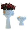 Lady Flower Pot Sky Blue Polyresin Figurine (Set Of 2)