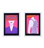 Lady in Hat 3D Set of 2 Pink & Blue Engineered Wood Paintings