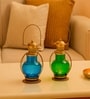Blue & Green Metal Lantern Candle Holder Set Of 2