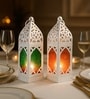White & Pink Metal Moroccan Domed Lantern Set Of 2
