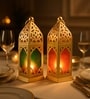 White & Pink Metal Moroccan Domed Lantern Set Of 2