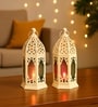 White & Pink Metal Moroccan Domed Lantern Set Of 2