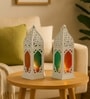 White & Pink Metal Moroccan Domed Lantern Set Of 2