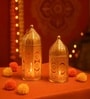 Golden & Red Metal Moroccan Style Domed Lantern Set Of 2