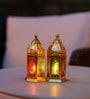 Golden & Green Metal Moroccan Lantern Set Of 2