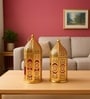 Golden & Red Metal Moroccan Style Domed Lantern Set Of 2