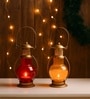 Red & Yellow Metal Leaf Decorative Table Lanterns