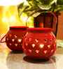 Set Of 2 Red Metal Candle Tealight Holders