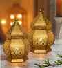 Set Of 2 Gold Metal Candle Tealight Holders