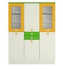 Lara Kids 3 Door Wardrobe with 2 Drawers & Glass Shutters in Mango Yellow & Green Colour