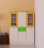 Lara Kids 3 Door Wardrobe with 2 Drawers & Glass Shutters in Mango Yellow & Green Colour