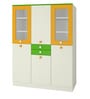 Lara Kids 3 Door Wardrobe with 2 Drawers & Glass Shutters in Mango Yellow & Green Colour