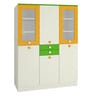 Lara Kids 3 Door Wardrobe with 2 Drawers & Glass Shutters in Mango Yellow & Green Colour