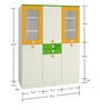 Lara Kids 3 Door Wardrobe with 2 Drawers & Glass Shutters in Mango Yellow & Green Colour