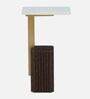 Larena Solid Wood End Table In White Colour & Walnut Finish With Porcelain Top
