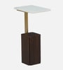 Larena Solid Wood End Table In White Colour & Walnut Finish With Porcelain Top