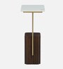 Larena Solid Wood End Table In White Colour & Walnut Finish With Porcelain Top