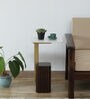 Larena Solid Wood End Table In White Colour & Walnut Finish With Porcelain Top