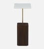 Larena Solid Wood End Table In White Colour & Walnut Finish With Porcelain Top