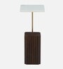 Larena Solid Wood End Table In White Colour & Walnut Finish With Porcelain Top
