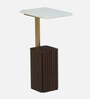 Larena Solid Wood End Table In White Colour & Walnut Finish With Porcelain Top