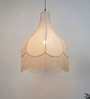 Large Beige Bell Scalloped Pendant Light with Tassels