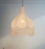 Large Beige Bell Scalloped Pendant Light with Tassels
